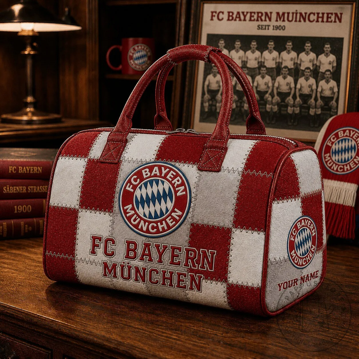 FC Bayern München Football Club Quilted Barrel Bag