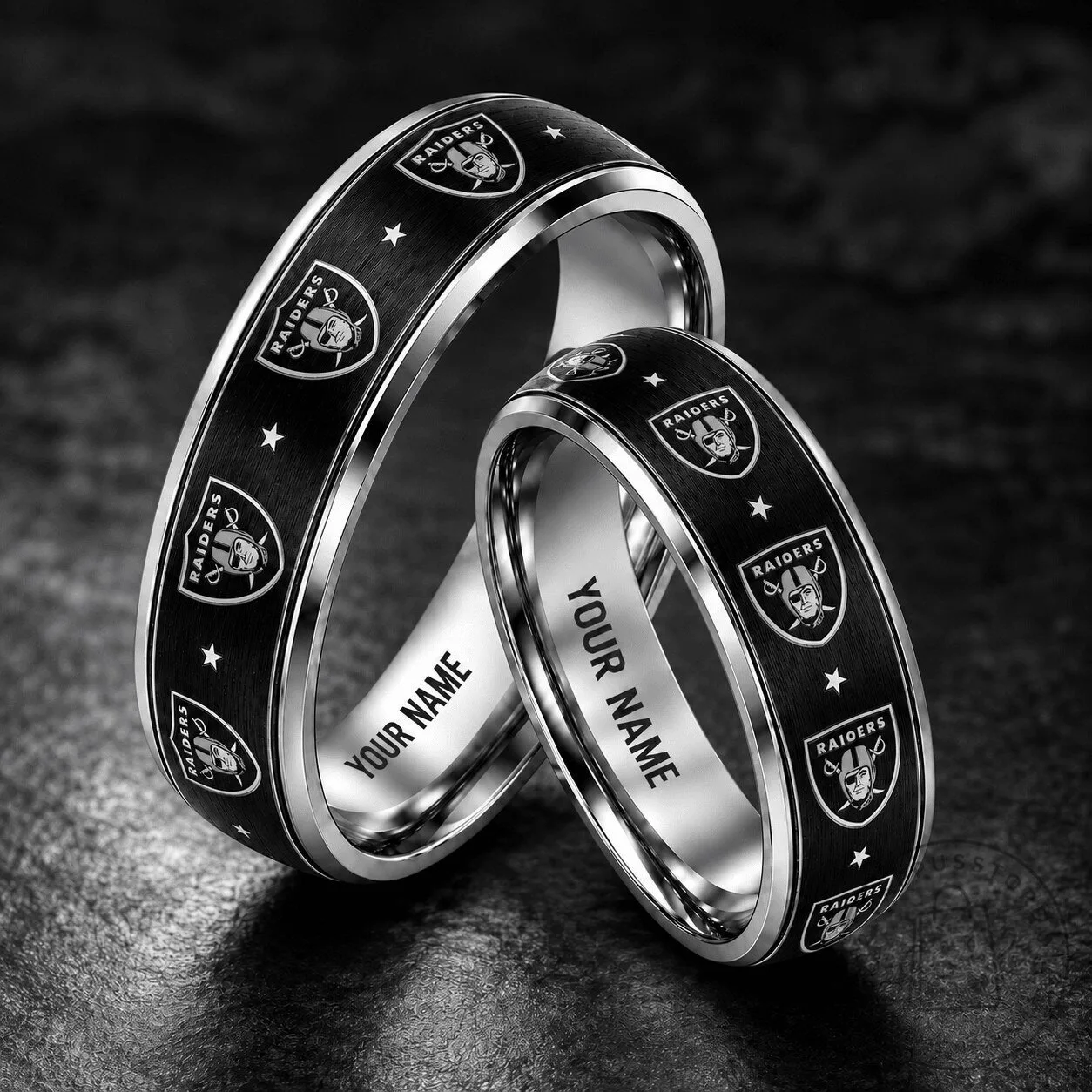 Las Vegas Raiders Personalized Silver Tungsten Ring