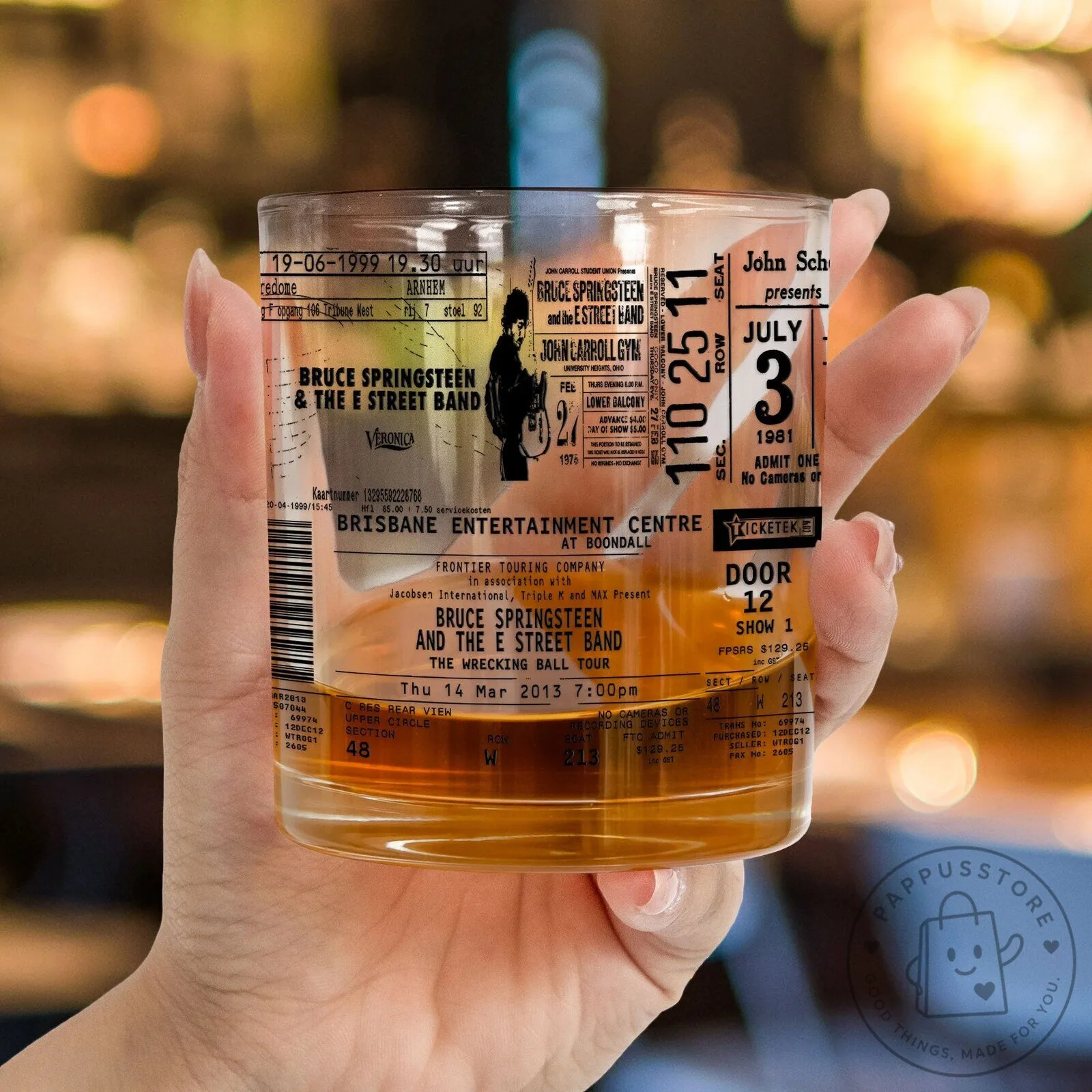 Bruce Springsteen Concert Ticket Whiskey Glass, Vintage E Street Band Collectible Drinking Glass 11 Bruce Springsteen Concert Ticket Whiskey Glass, Vintage E Street Band Collectible Drinking Glass