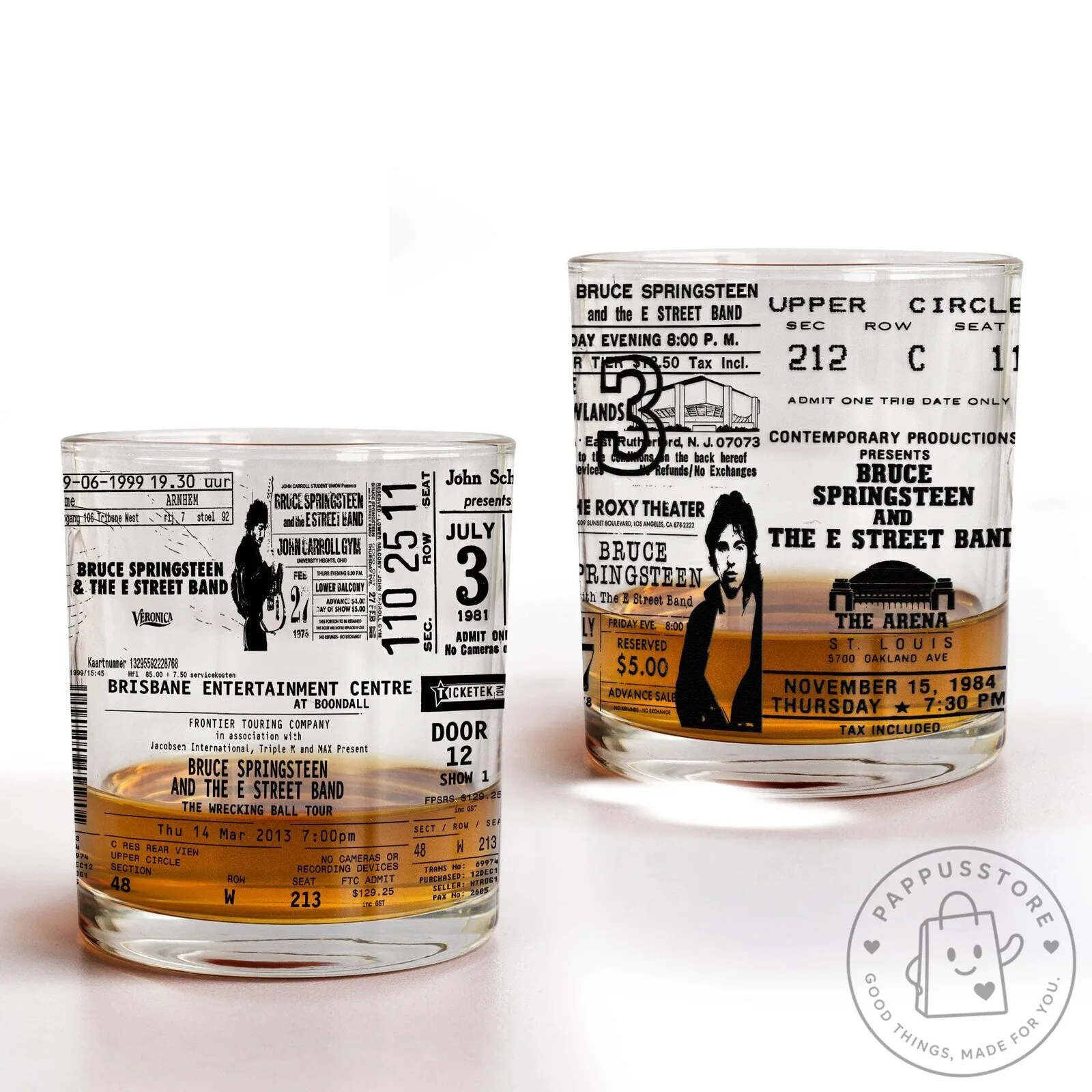 Bruce Springsteen Concert Ticket Whiskey Glass, Vintage E Street Band Collectible Drinking Glass 13 Bruce Springsteen Concert Ticket Whiskey Glass, Vintage E Street Band Collectible Drinking Glass