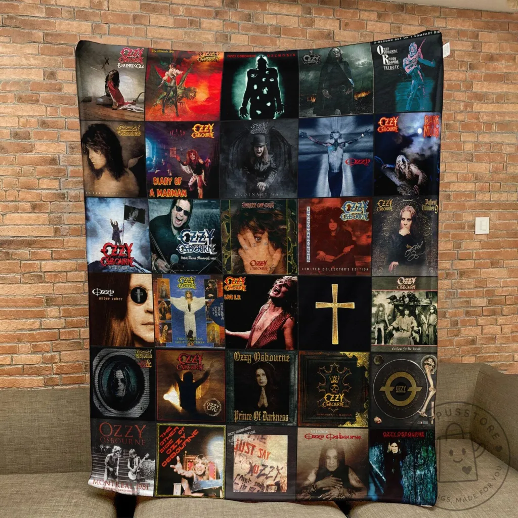 Ozzy Osbourne Album Covers Collage Heavy Metal Music Sherpa Blanket Ozzy Osbourne Album Covers Collage Heavy Metal Music Sherpa Blanket