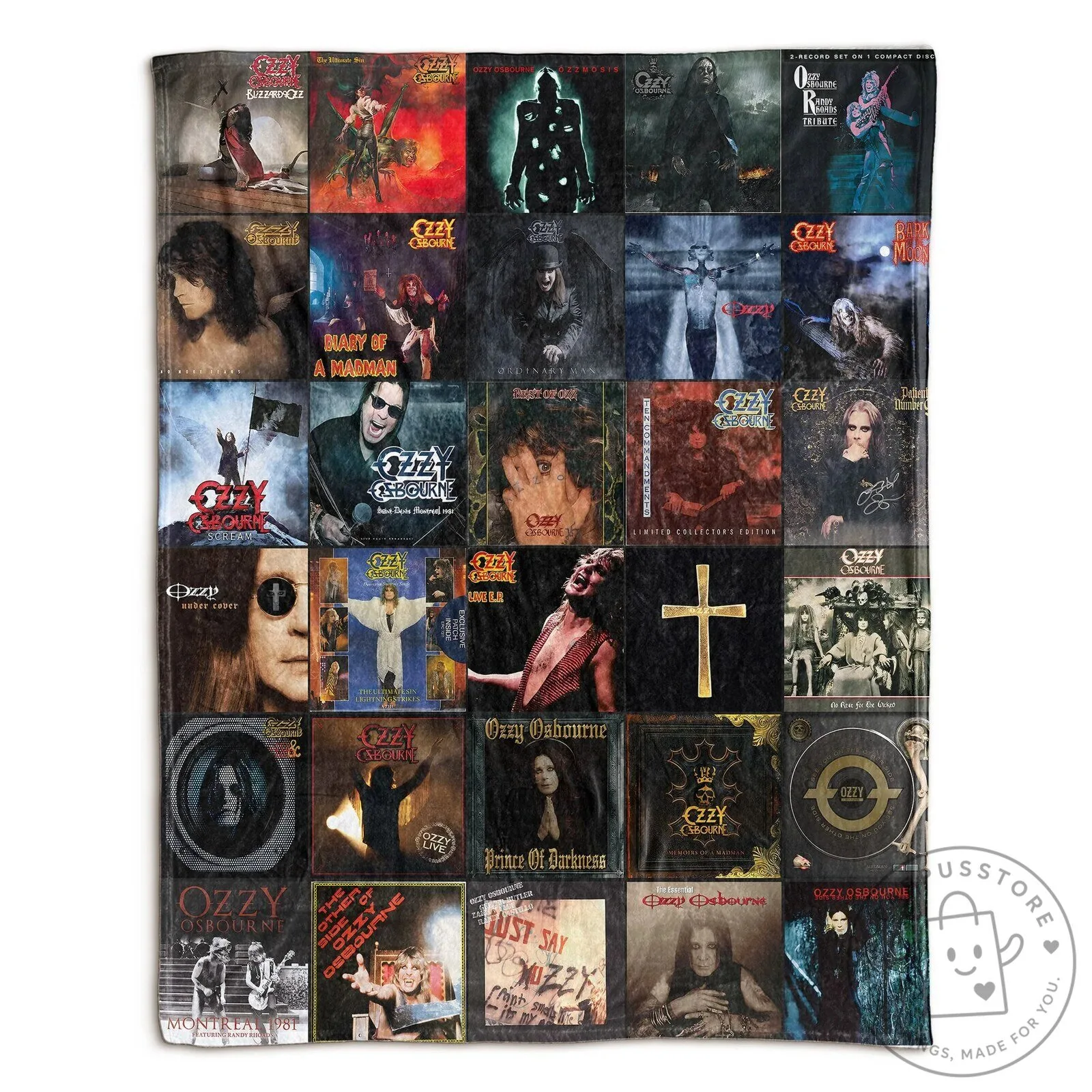 Ozzy Osbourne Album Covers Collage Heavy Metal Music Sherpa Blanket 13 Ozzy Osbourne Album Covers Collage Heavy Metal Music Sherpa Blanket
