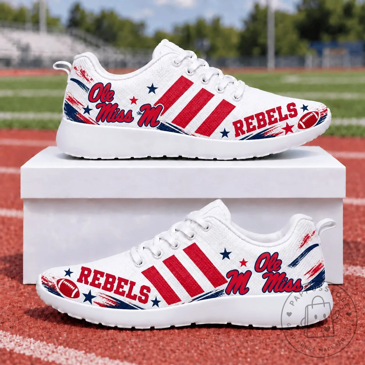Ole Miss Rebels Football Team Logo White Casual Sneakers Shoes