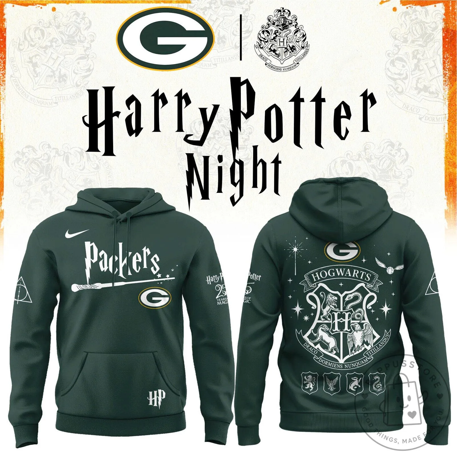Green Bay Packers Harry Potter Night Hogwarts Crest Fan Hoodie