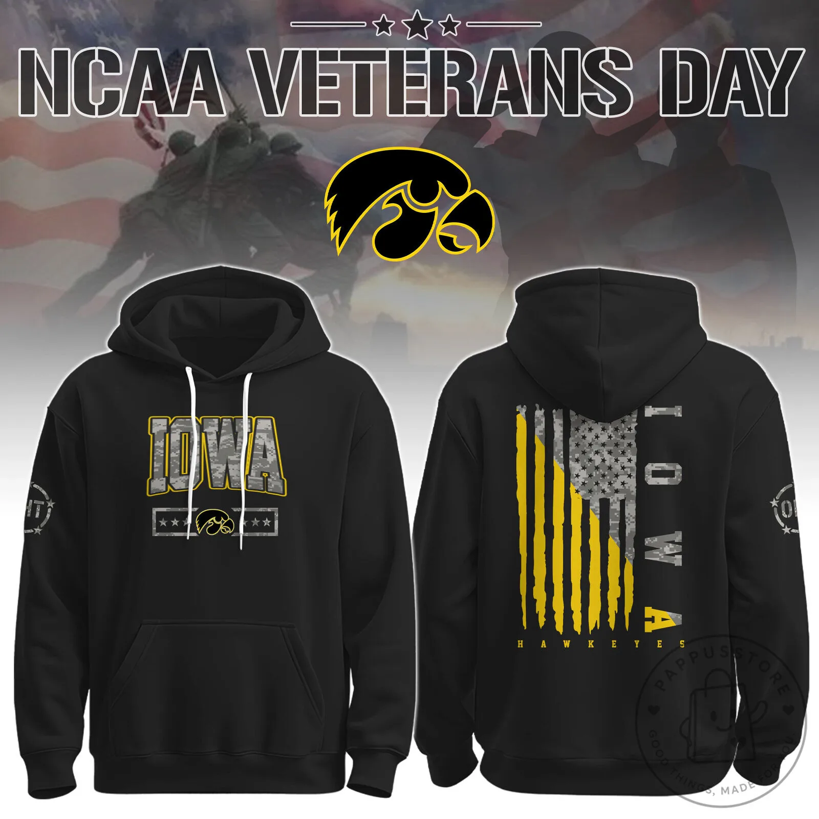 Iowa Hawkeyes NCAA Veterans Day American Flag Black Hoodie