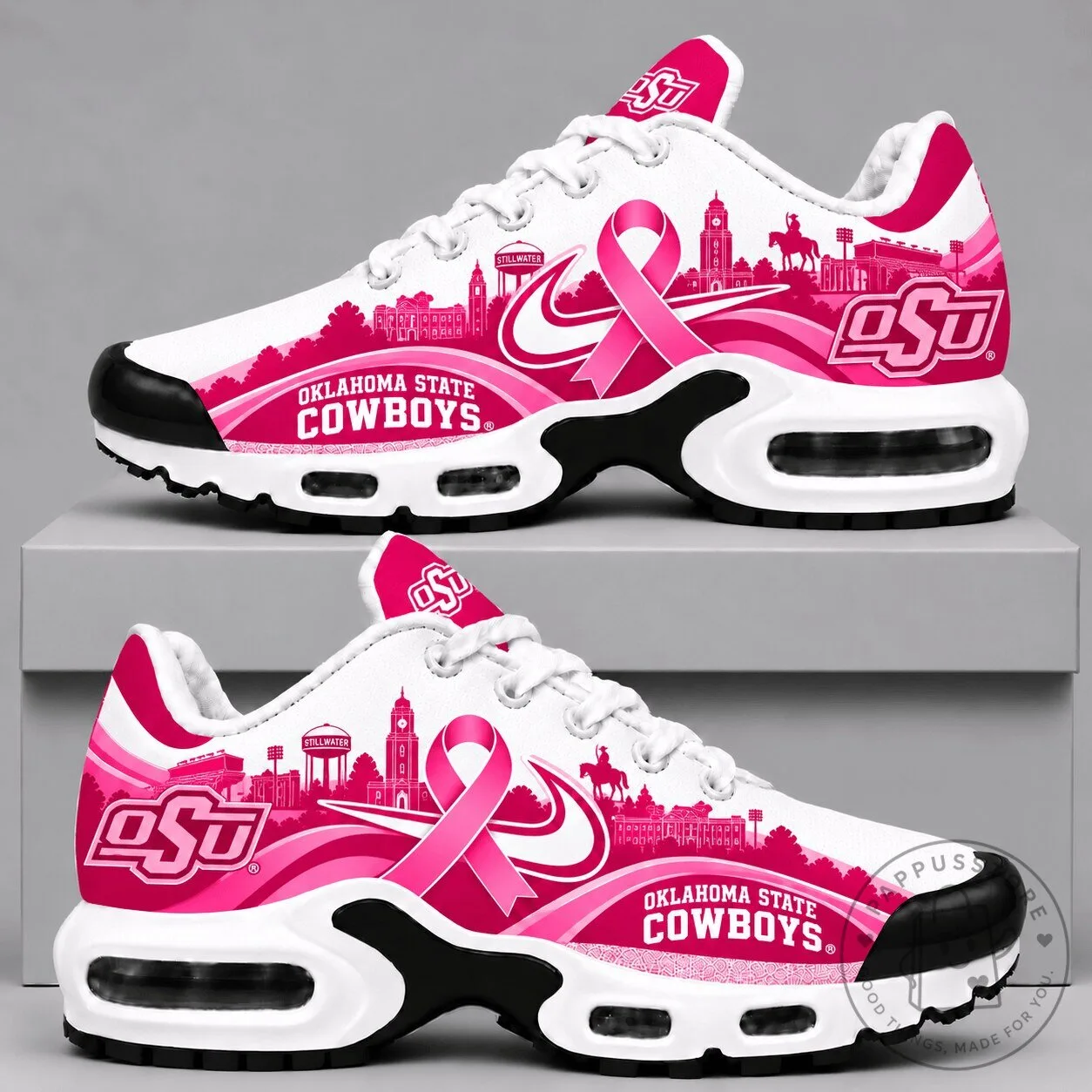 Oklahoma State Cowboys Breast Cancer Awareness Pink Ribbon Sneakers