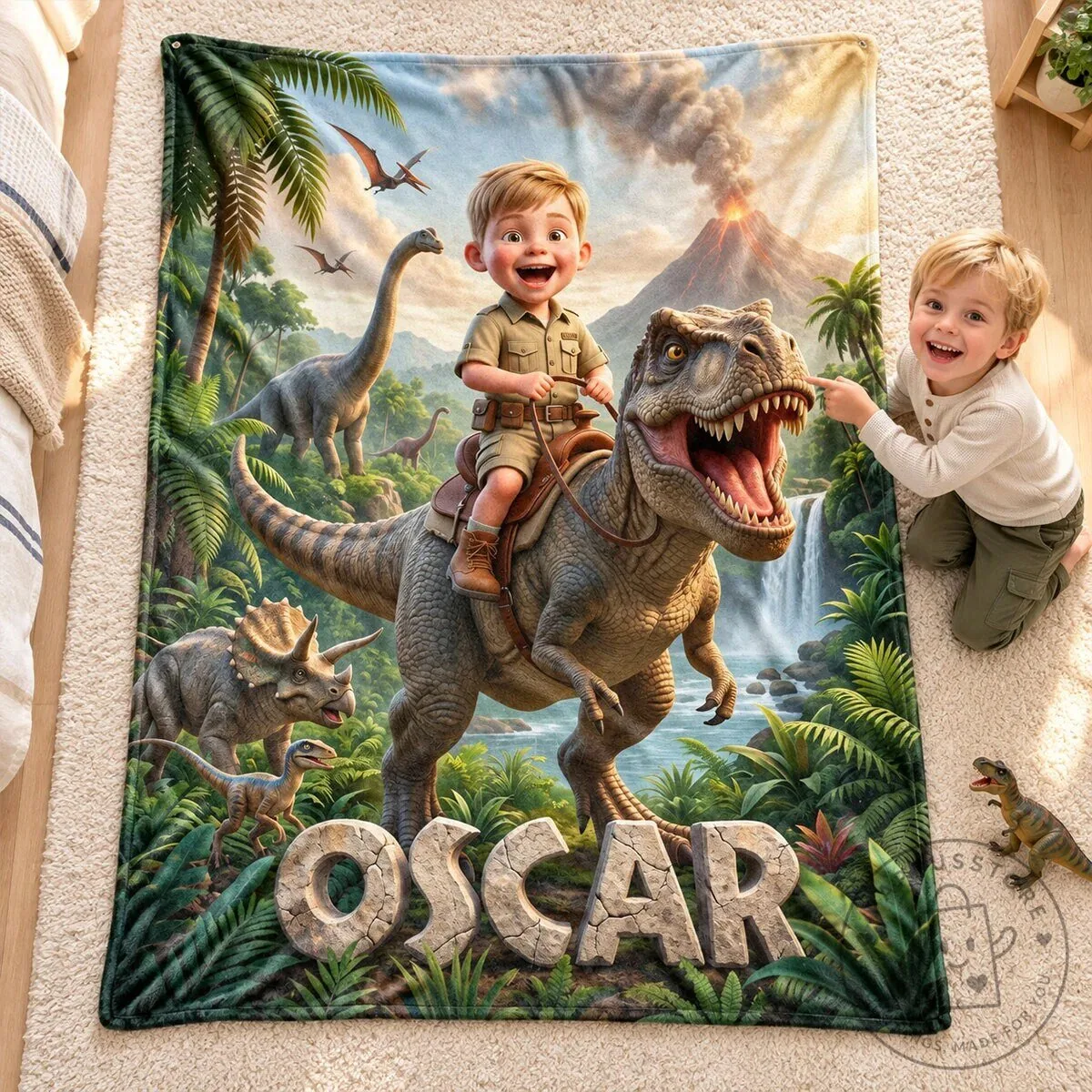 Personalized Dinosaur Adventure Fleece Blanket for Kids with Custom Name 22 Personalized Dinosaur Adventure Fleece Blanket for Kids with Custom Name