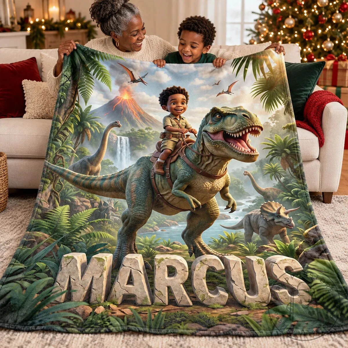 Personalized Dinosaur Adventure Fleece Blanket for Kids with Custom Name 23 Personalized Dinosaur Adventure Fleece Blanket for Kids with Custom Name