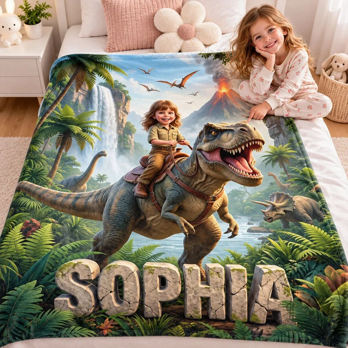 Personalized Dinosaur Adventure Fleece Blanket for Kids with Custom Name 24 Personalized Dinosaur Adventure Fleece Blanket for Kids with Custom Name
