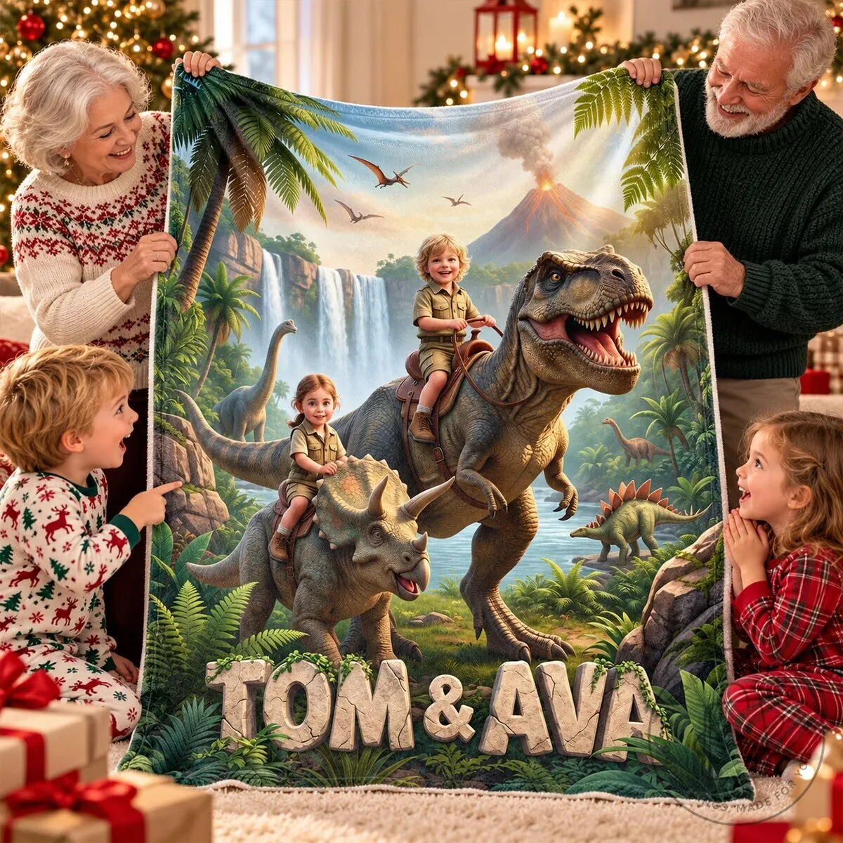 Personalized Dinosaur Adventure Fleece Blanket for Kids with Custom Name 25 Personalized Dinosaur Adventure Fleece Blanket for Kids with Custom Name