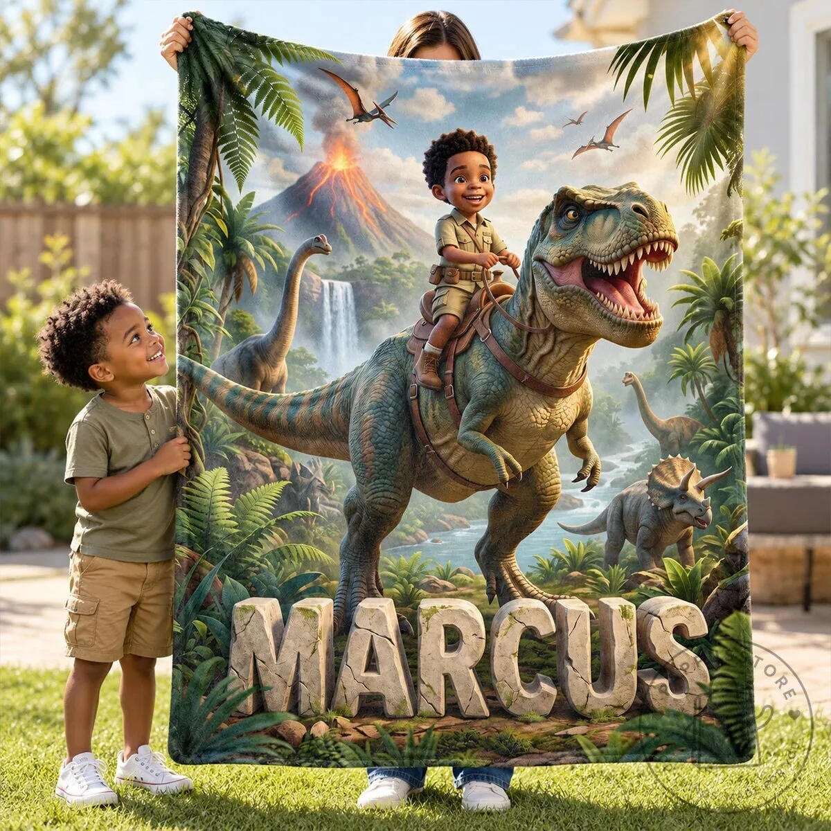 Personalized Dinosaur Adventure Fleece Blanket for Kids with Custom Name 26 Personalized Dinosaur Adventure Fleece Blanket for Kids with Custom Name