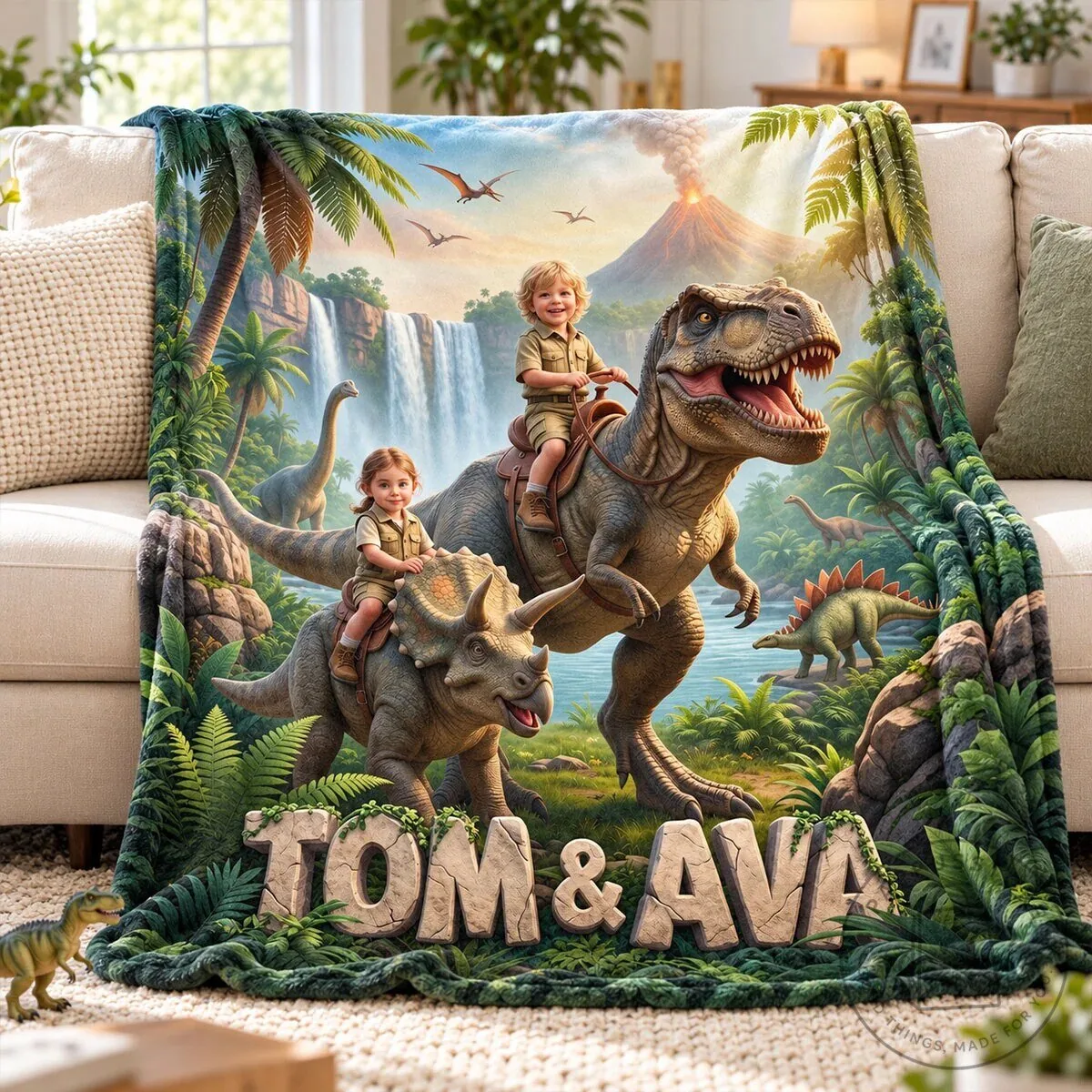 Personalized Dinosaur Adventure Fleece Blanket for Kids with Custom Name 27 Personalized Dinosaur Adventure Fleece Blanket for Kids with Custom Name