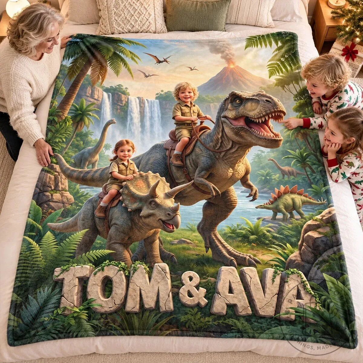 Personalized Dinosaur Adventure Fleece Blanket for Kids with Custom Name 29 Personalized Dinosaur Adventure Fleece Blanket for Kids with Custom Name