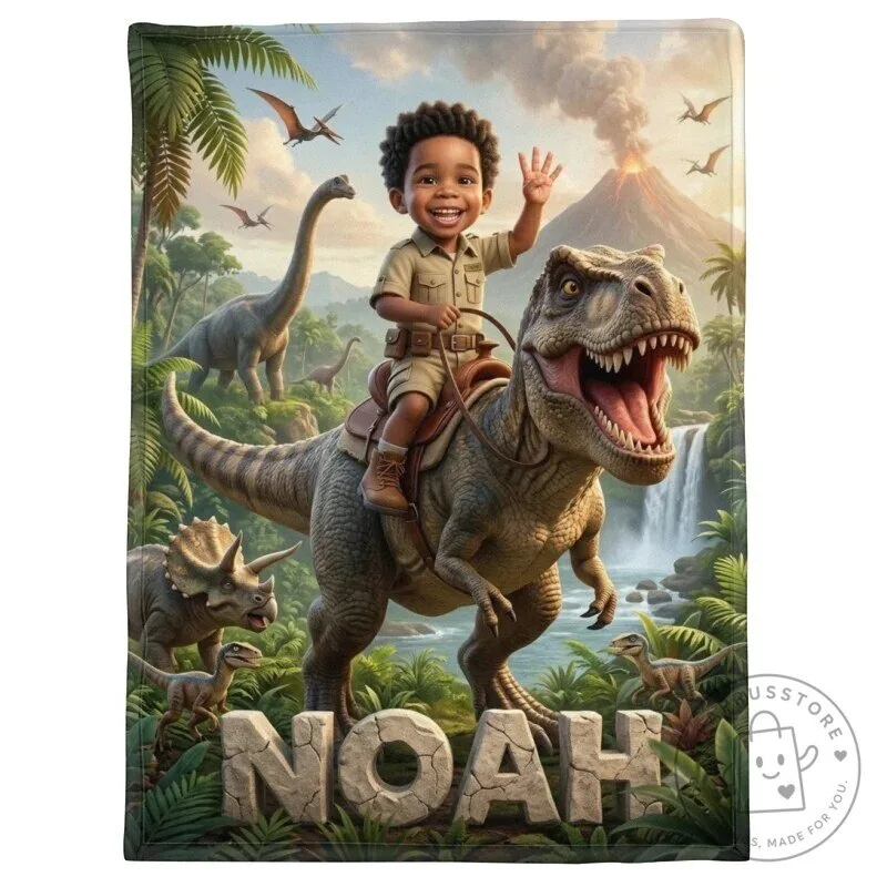 Personalized Dinosaur Adventure Fleece Blanket for Kids with Custom Name 33 Personalized Dinosaur Adventure Fleece Blanket for Kids with Custom Name