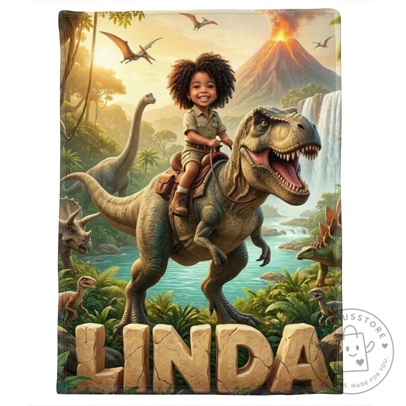 Personalized Dinosaur Adventure Fleece Blanket for Kids with Custom Name 34 Personalized Dinosaur Adventure Fleece Blanket for Kids with Custom Name