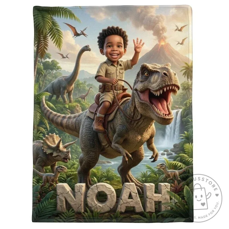 Personalized Dinosaur Adventure Fleece Blanket for Kids with Custom Name 35 Personalized Dinosaur Adventure Fleece Blanket for Kids with Custom Name