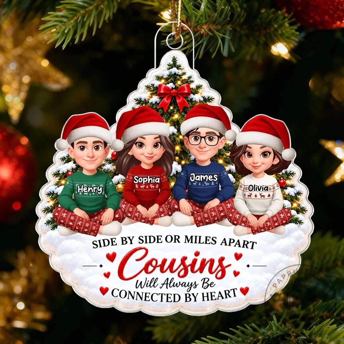 Personalized Cousins Connected By Heart Christmas Tree Ornament