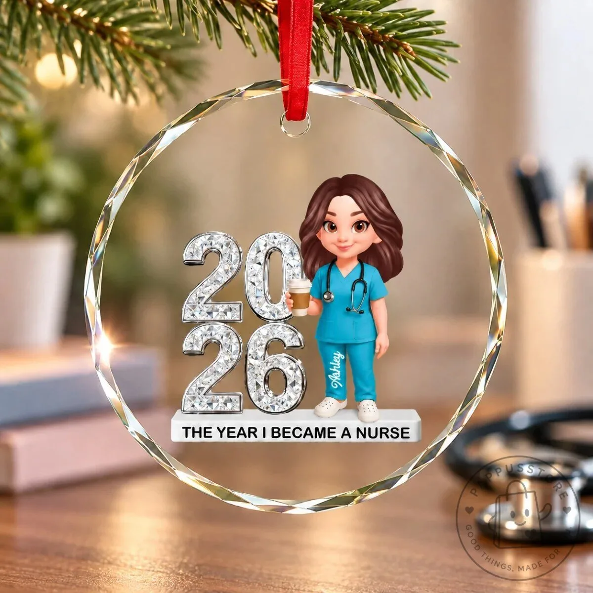 Personalized Nurse Graduation Year Crystal Ornament, Healthcare Worker Gift