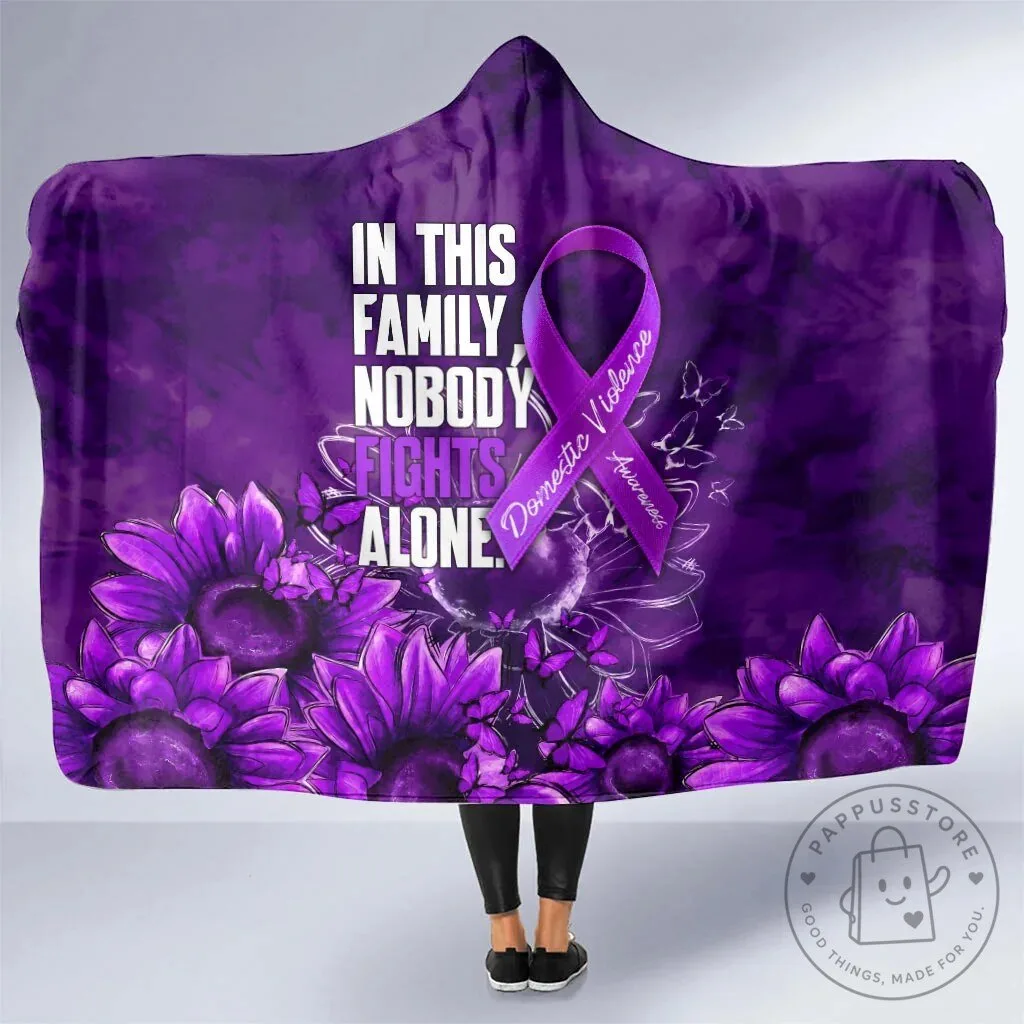 Domestic Violence Awareness Hooded Blanket Nobody Fights Alone Purple Ribbon Sunflower