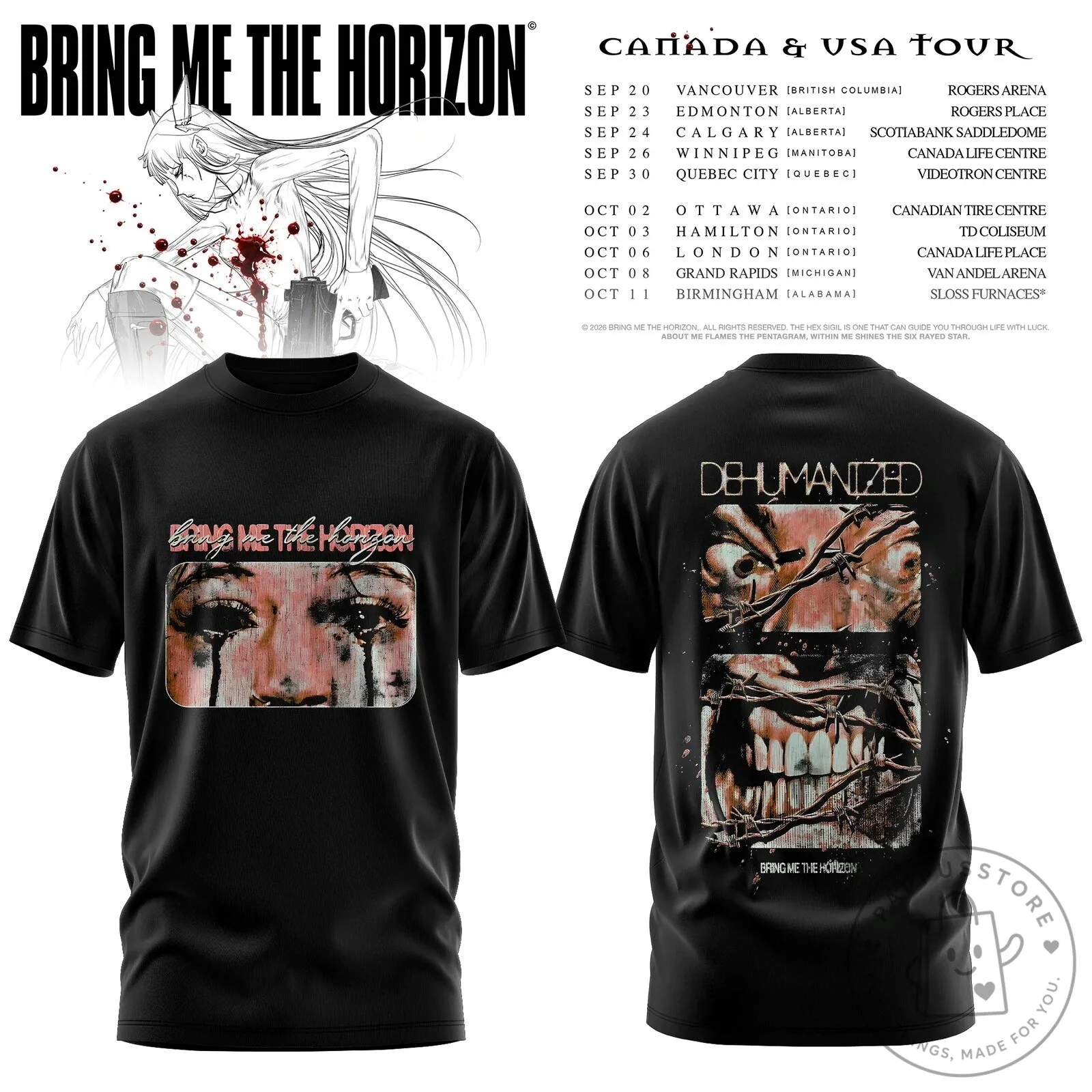 Bring Me The Horizon Canada and USA Tour Dehumanized Band T-Shirt