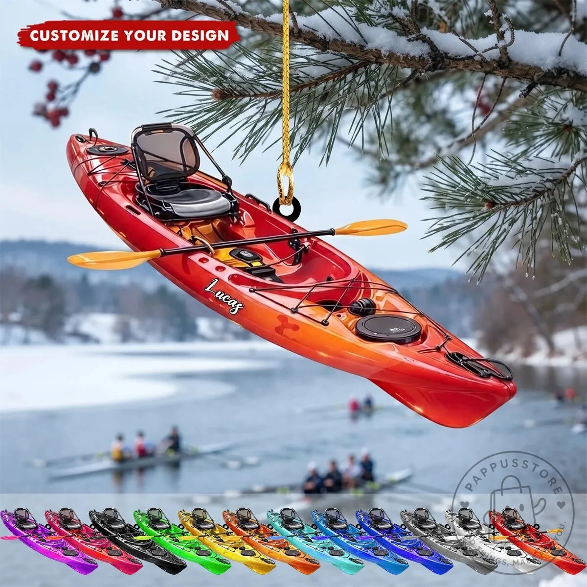 Personalized Kayak Christmas Ornament, Custom Name Kayaking Lover Gift