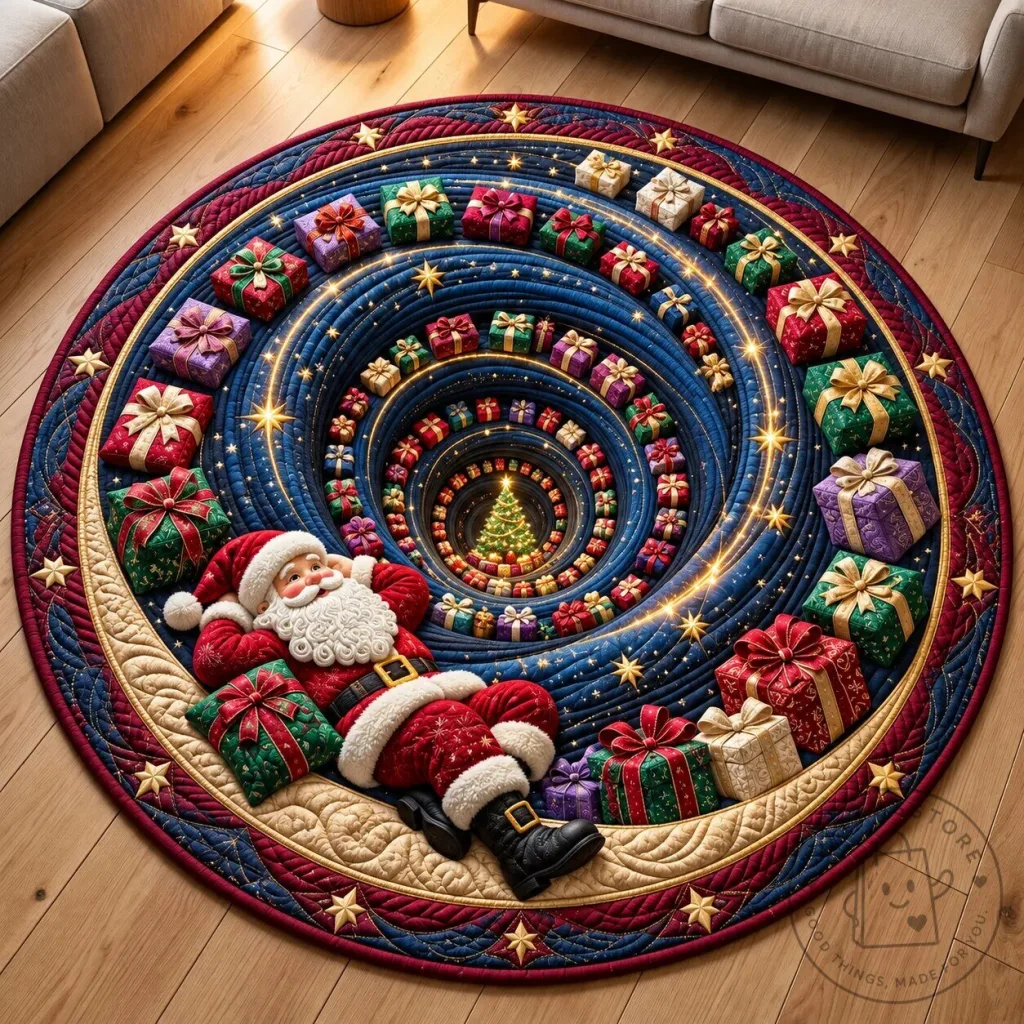 Christmas Santa Claus Vortex Illusion Round Quilted Floor Mat Christmas Santa Claus Vortex Illusion Round Quilted Floor Mat