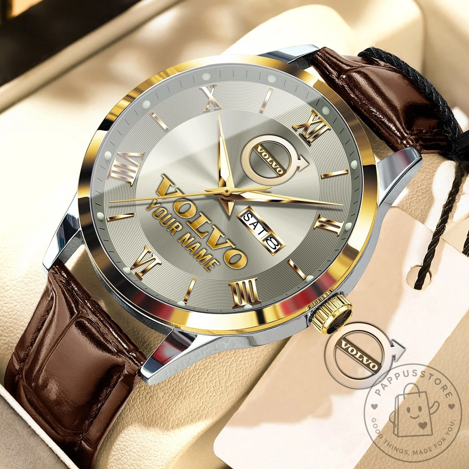 Volvo Custom Name Elegant Fashion Design Leather Men's Watch