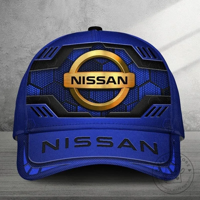 Nissan Automotive Logo Blue Hexagon Pattern Baseball Cap Hat