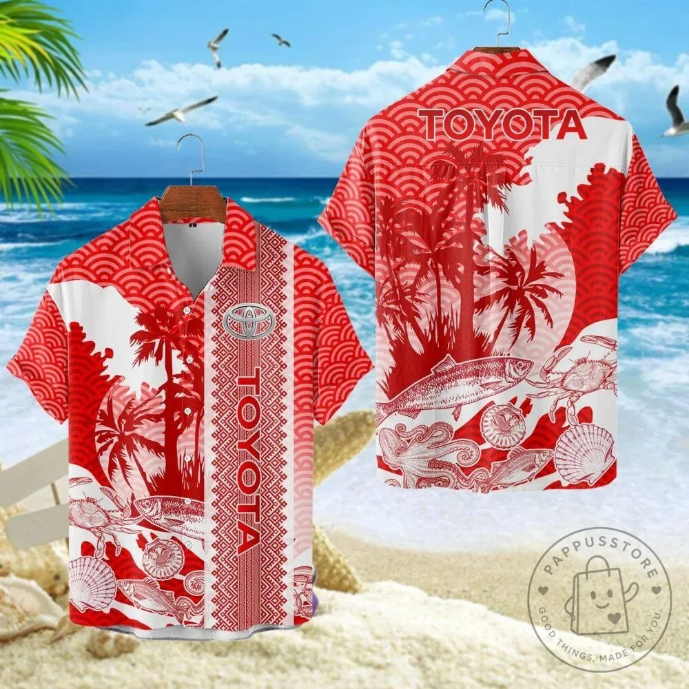 Toyota Logo Red and White Tropical Beach Hawaiian Shirt