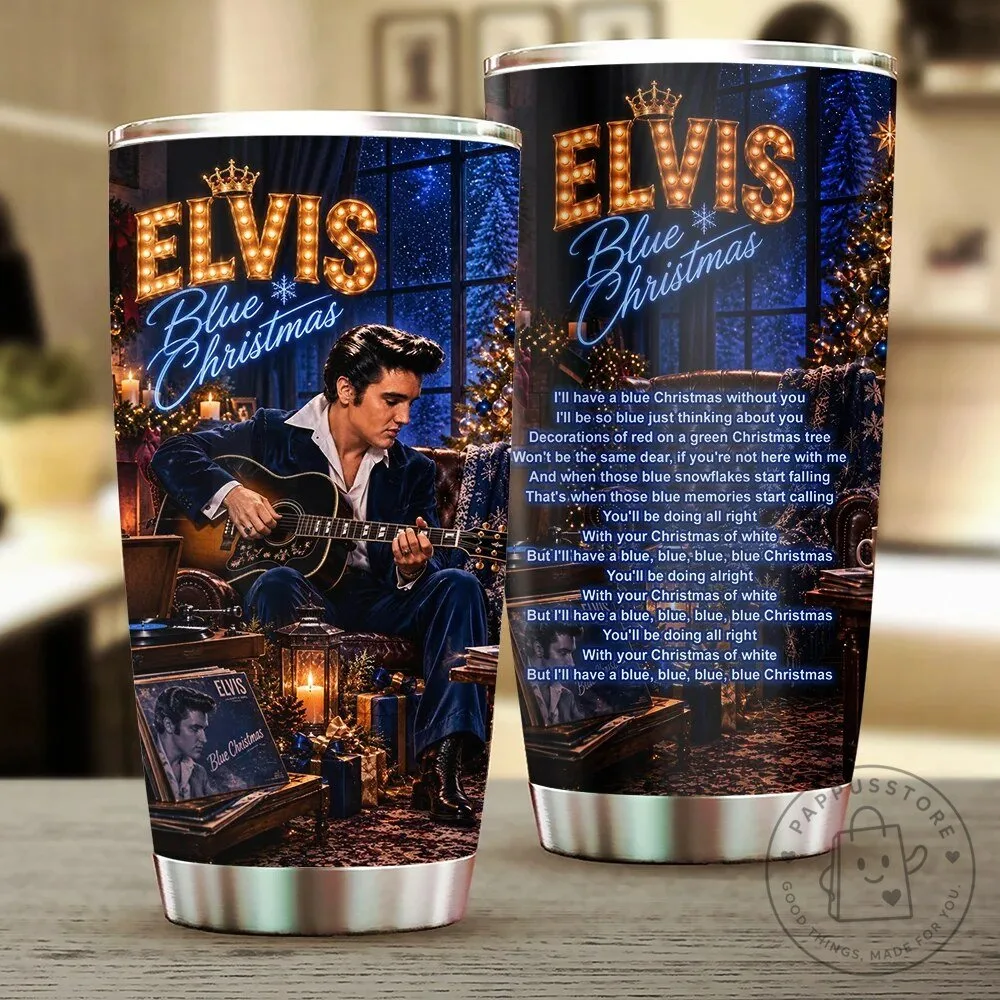 Elvis Presley Blue Christmas Song Lyrics Holiday Tumbler Cup