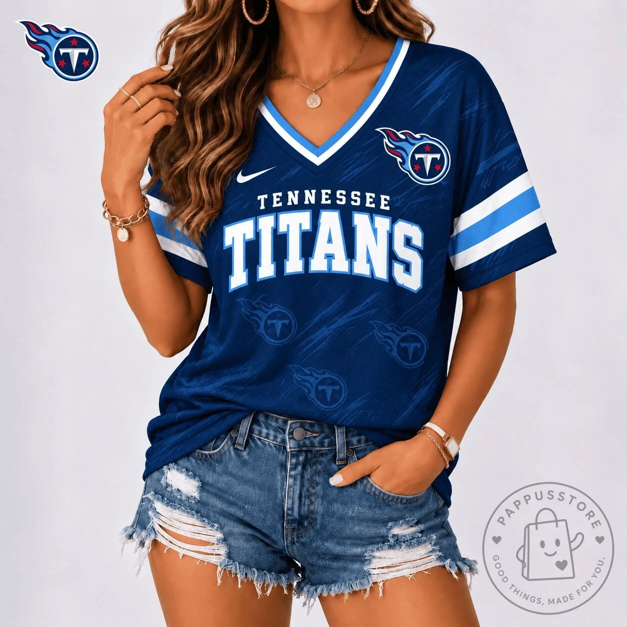 Tennessee Titans NFL Team Shirt Premium V-Neck Football T-Shirt for Women