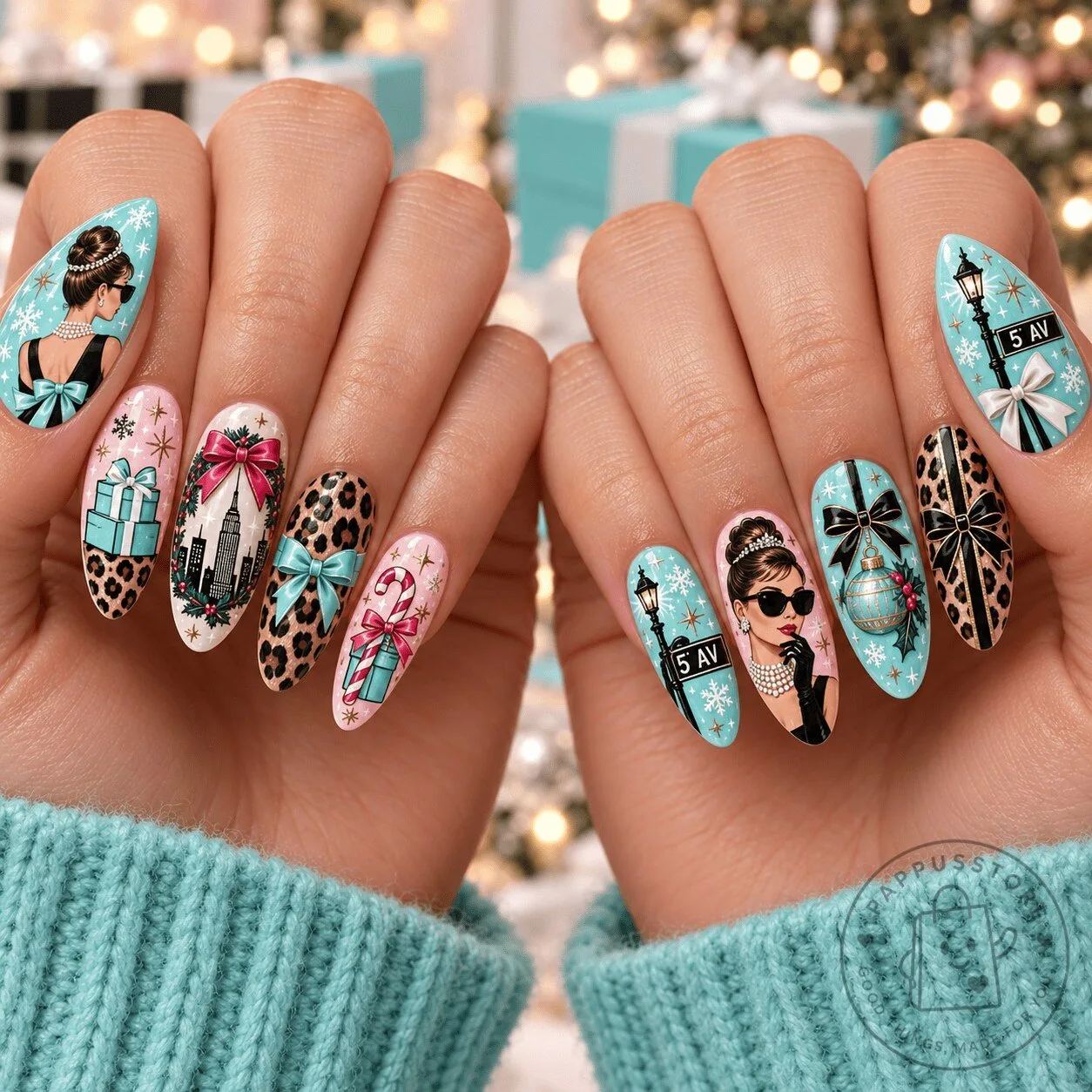 Audrey Hepburn Christmas Holiday Fashion Press On Nail Set