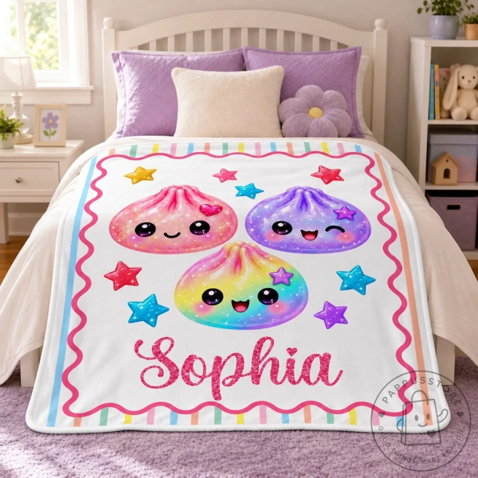 Personalized Kawaii Dumpling Squishy Character Rainbow Kids Blanket 15 Personalized Kawaii Dumpling Squishy Character Rainbow Kids Blanket