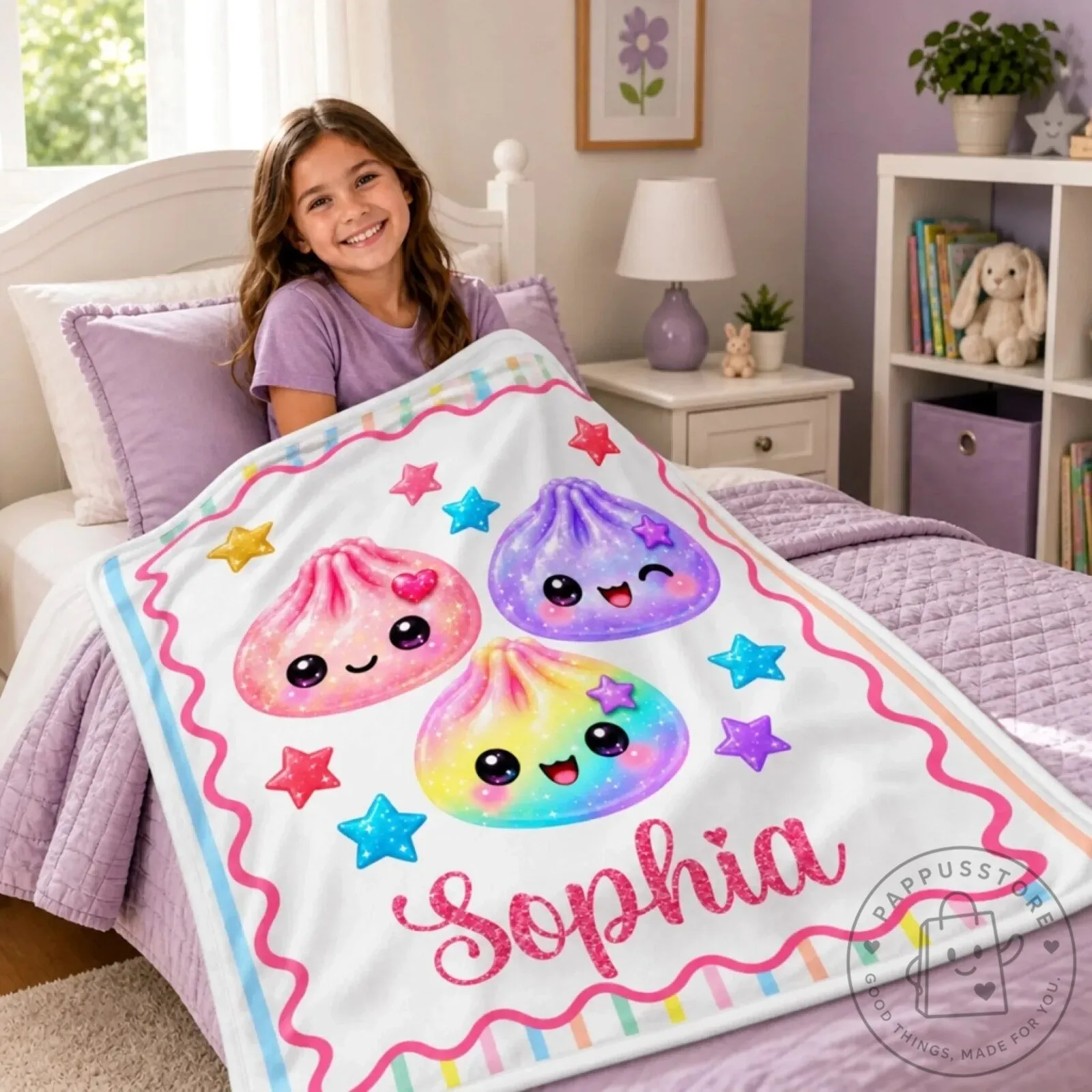 Personalized Kawaii Dumpling Squishy Character Rainbow Kids Blanket 17 Personalized Kawaii Dumpling Squishy Character Rainbow Kids Blanket