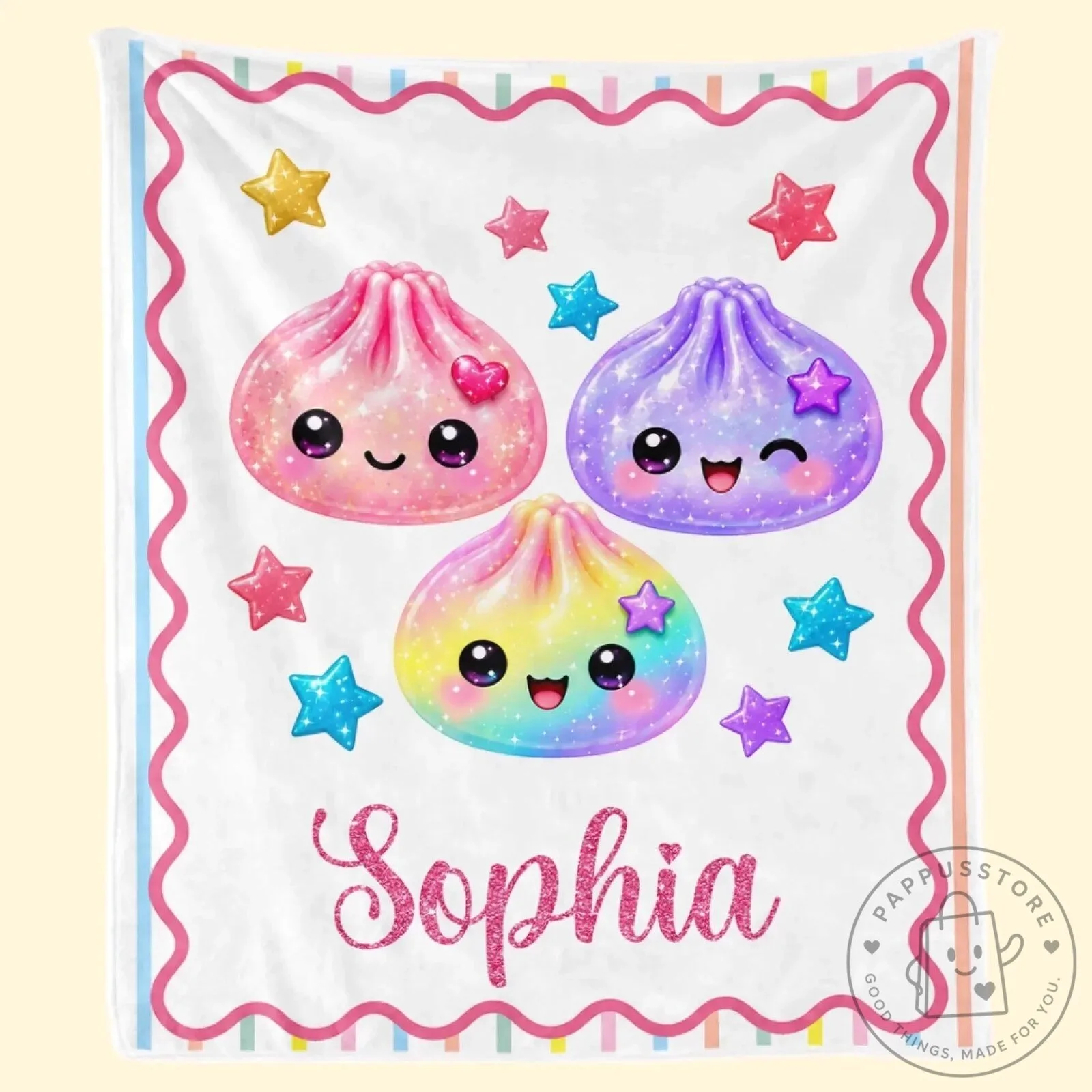 Personalized Kawaii Dumpling Squishy Character Rainbow Kids Blanket 18 Personalized Kawaii Dumpling Squishy Character Rainbow Kids Blanket