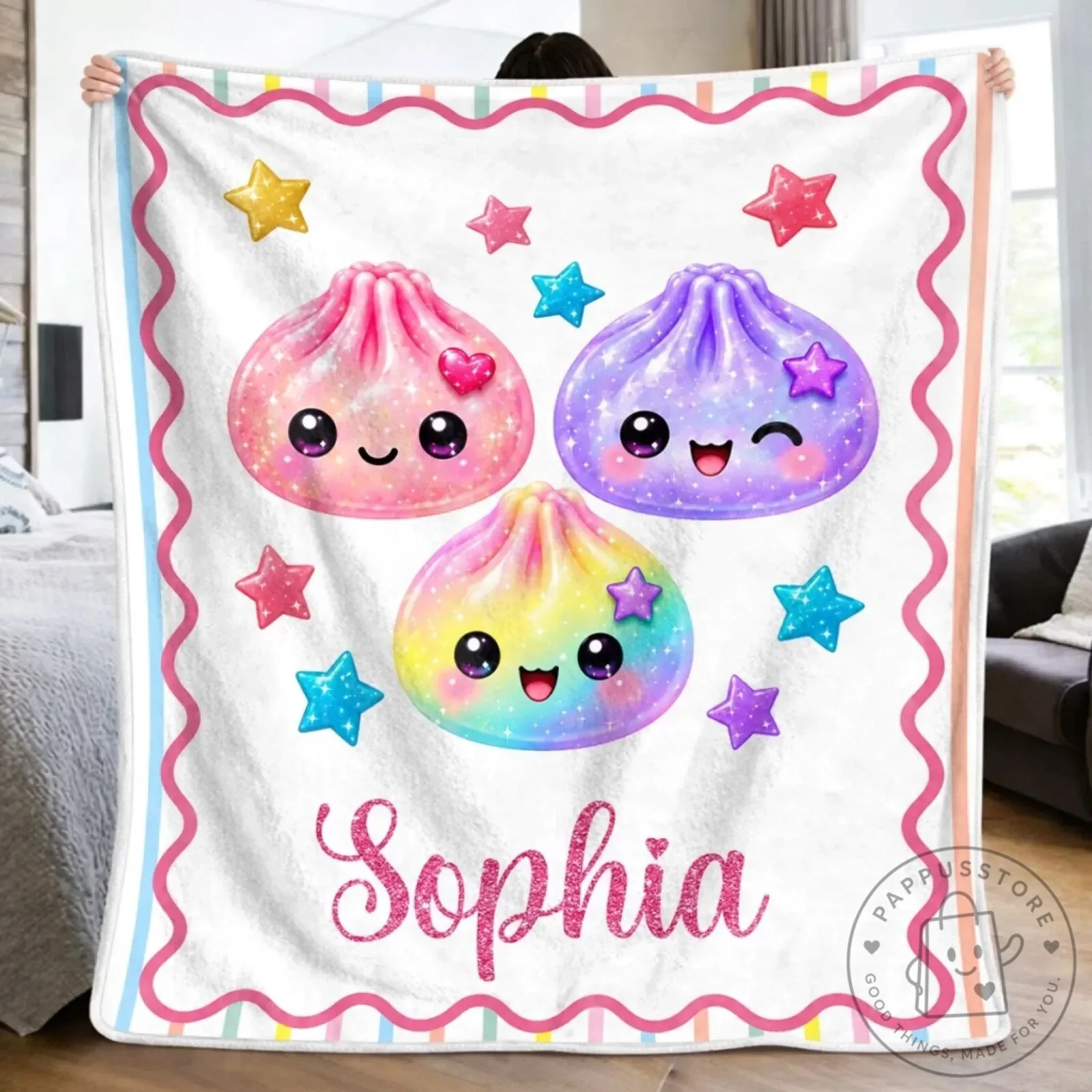 Personalized Kawaii Dumpling Squishy Character Rainbow Kids Blanket 19 Personalized Kawaii Dumpling Squishy Character Rainbow Kids Blanket