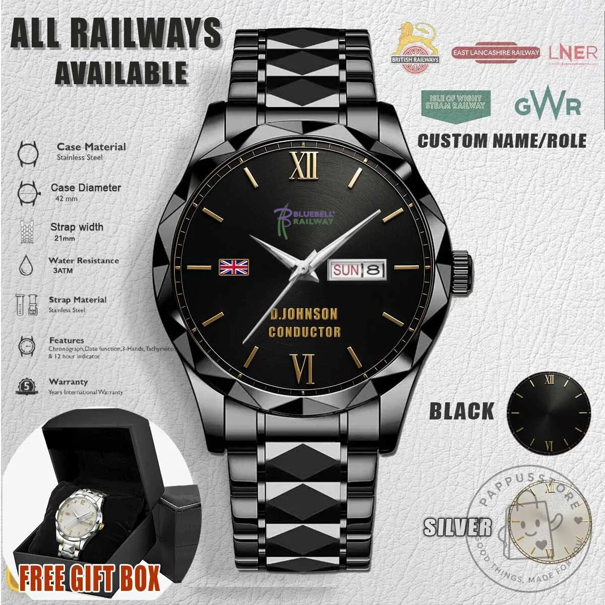 Bluebell Railway Custom Name Conductor Stainless Steel Watch