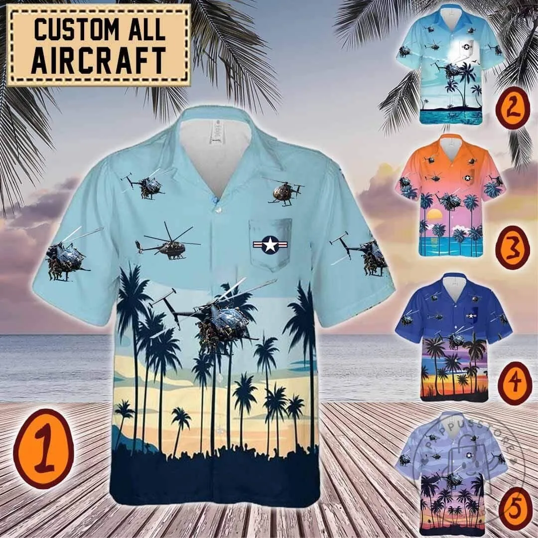 MH-6 Little Bird Helicopter Tropical Sunset Hawaiian Shirt