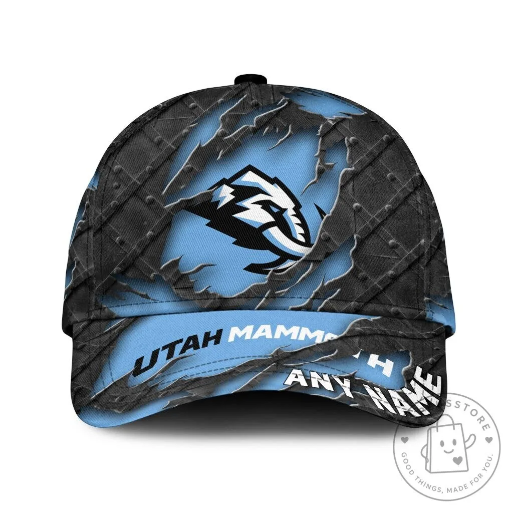 Utah Mammoths Personalized Name Black Metal Design Baseball Cap