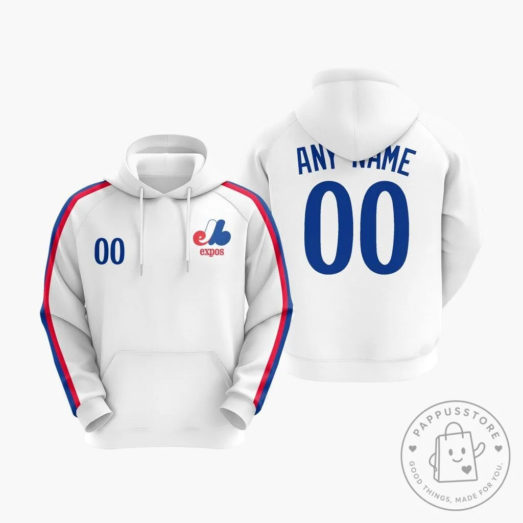 Montreal Expos Personalized Baseball Team White Vintage Design Hoodie