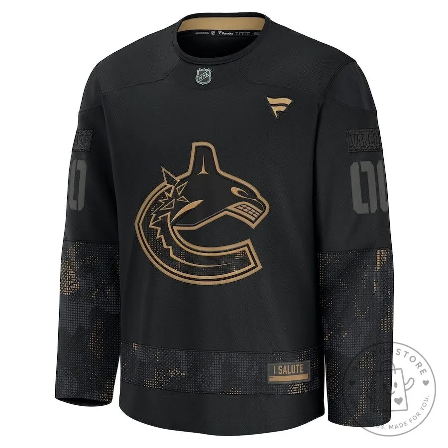 Vancouver Canucks Military Appreciation Black Gold Hockey Jersey