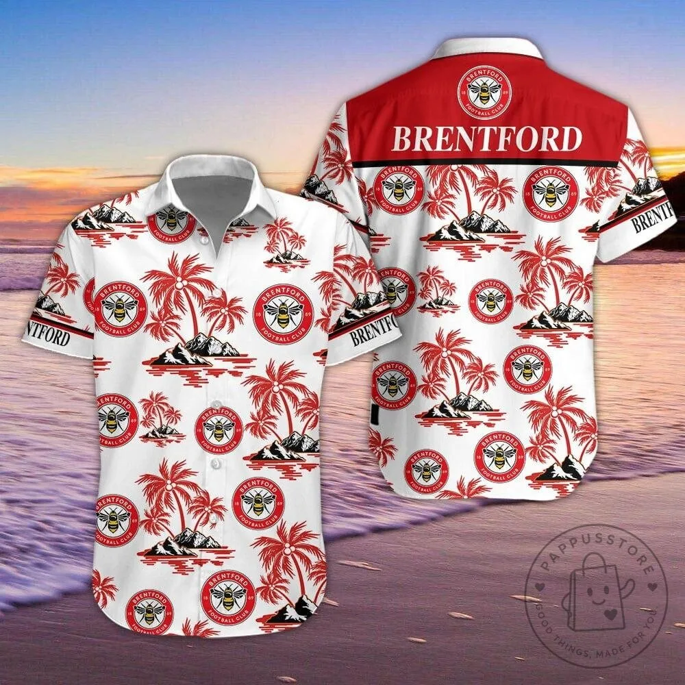 Brentford Football Club Red White Palm Tree Pattern Hawaiian Shirt
