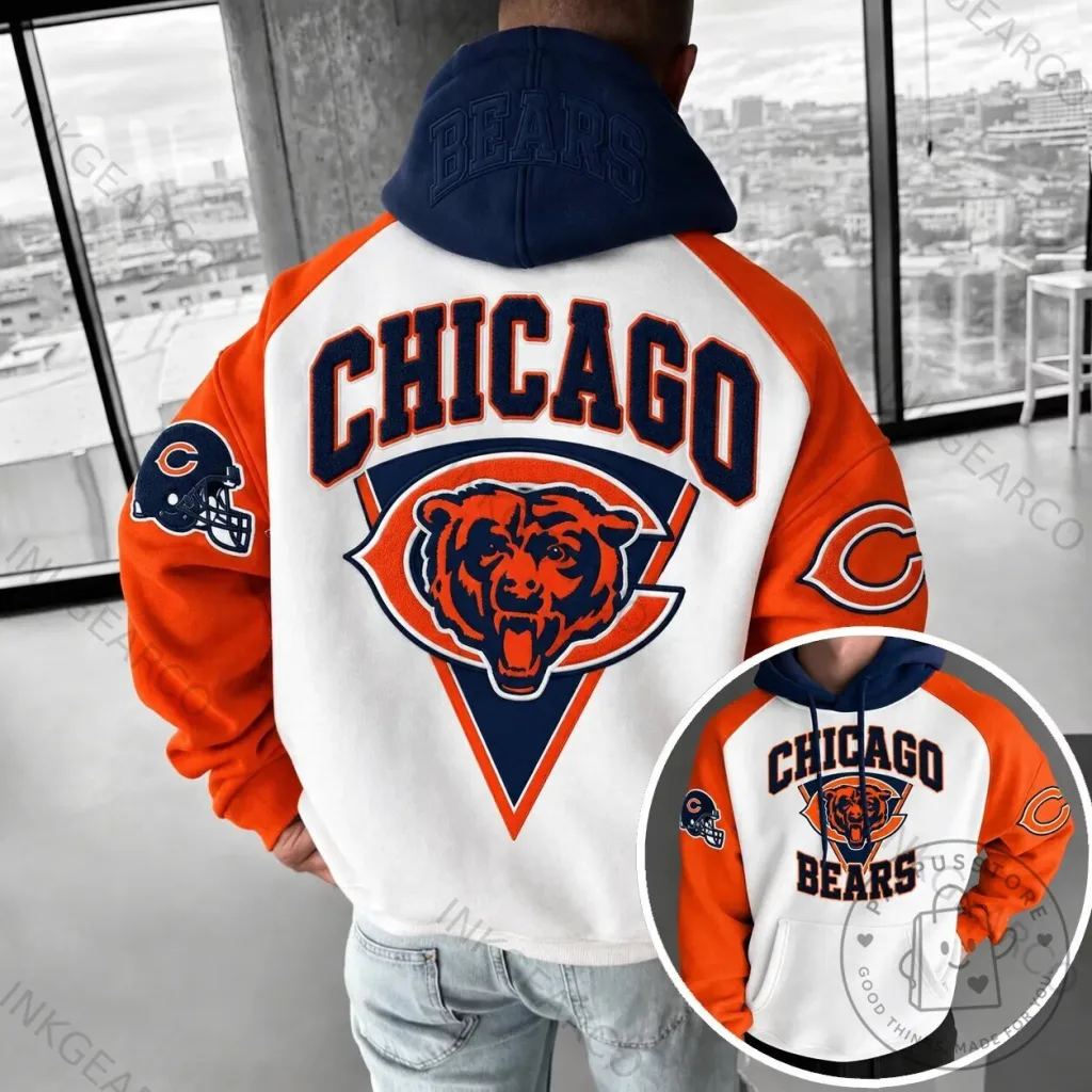 Chicago Bears NFL Football Team Logo White and Orange Hoodie Chicago Bears NFL Football Team Logo White and Orange Hoodie
