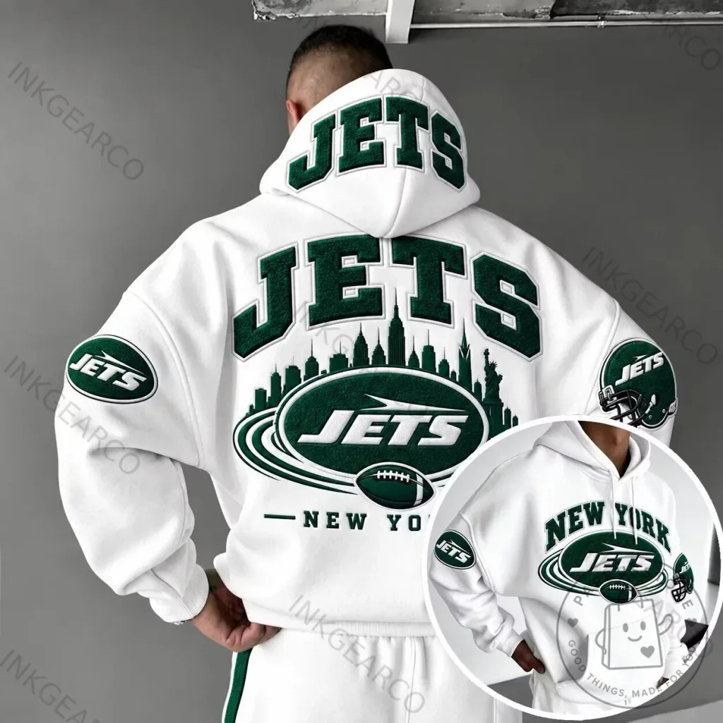 New York Jets American Football Team Logo White Hoodie for Men