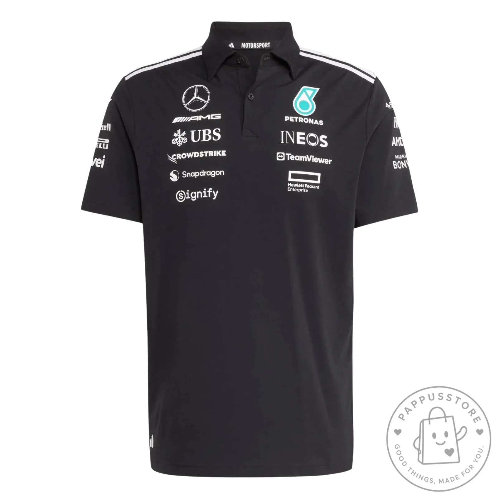 Mercedes-AMG Petronas Formula 1 Team Black Sponsor Logo Polo Shirt 2 Mercedes-AMG Petronas Formula 1 Team Black Sponsor Logo Polo Shirt