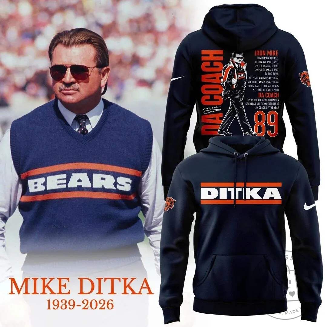 Chicago Bears Mike Ditka Da Coach Football Legend Navy Blue Hoodie