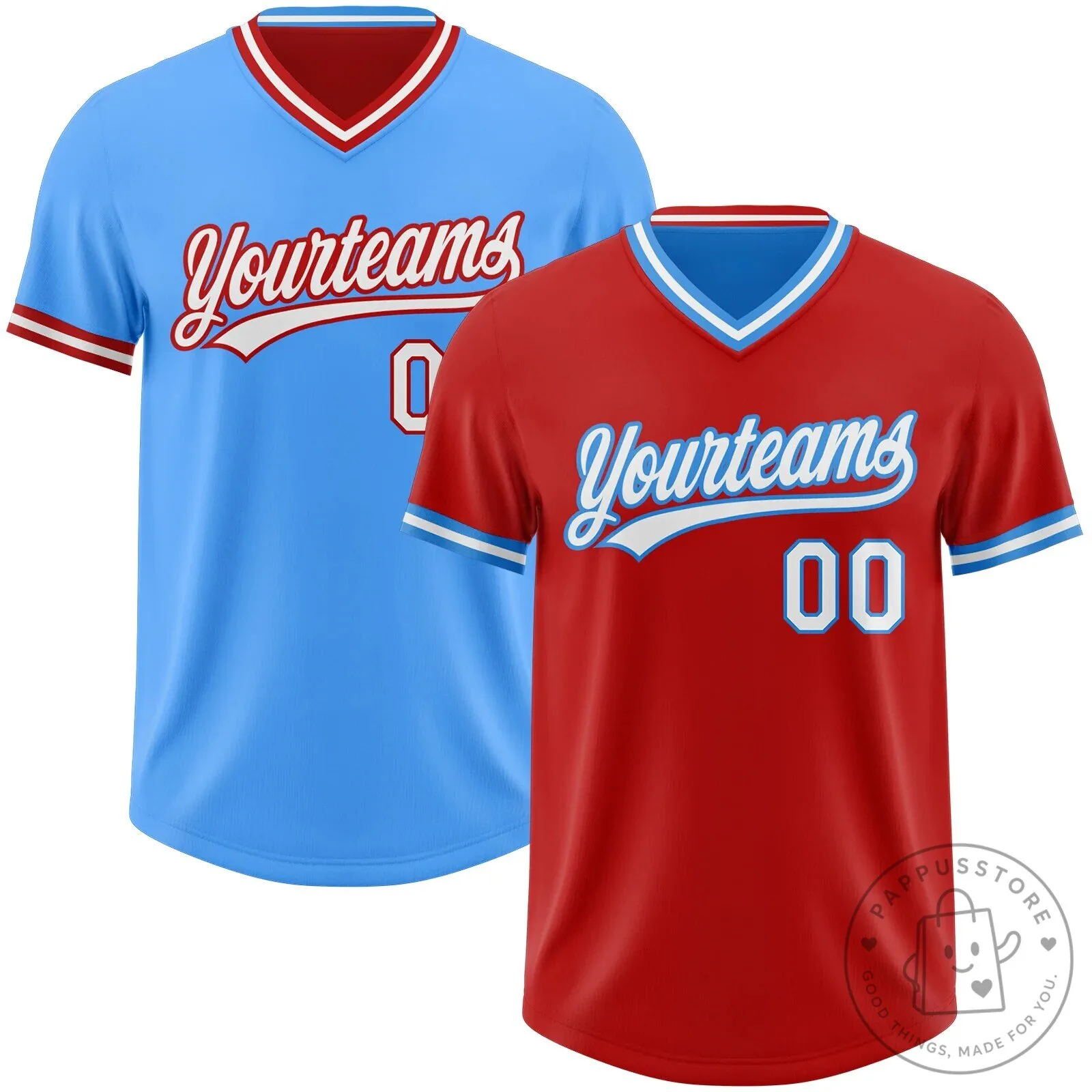 Custom Baseball Jersey with V-Neck and Striped Sleeves Reversible Design