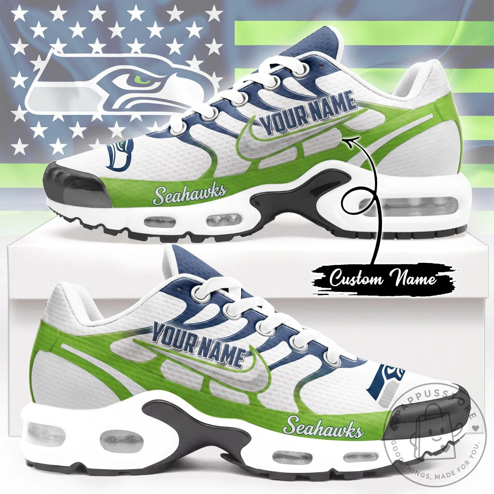 Seattle Seahawks Custom Name NFL Air Max Sneakers Running Shoes
