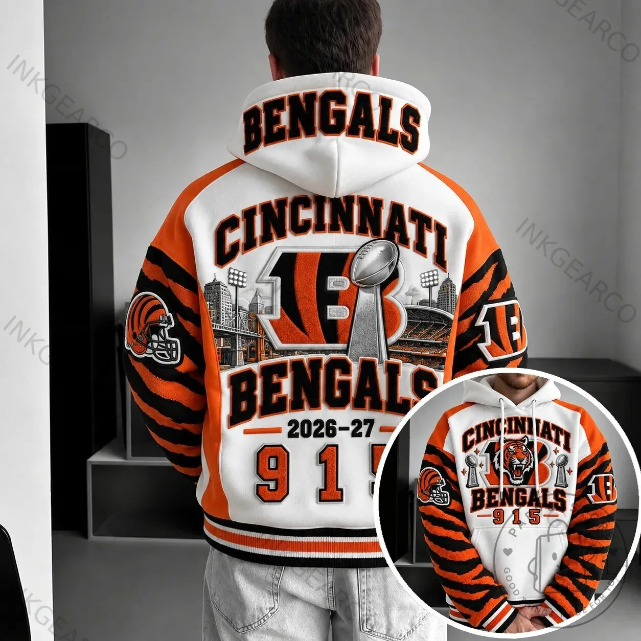 Cincinnati Bengals Super Bowl 2026-27 Football Team White Hoodie