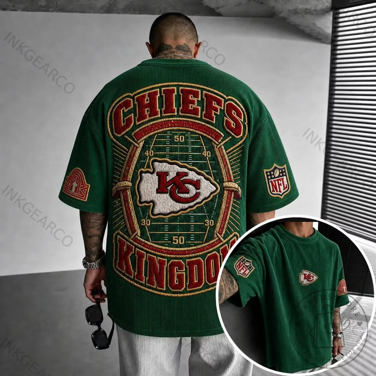Kansas City Chiefs Football Team Green Corduroy Oversized T-Shirt